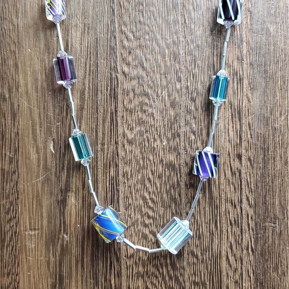 24 Inch Sterling Silver Colorful Plastic Beads Long Necklace